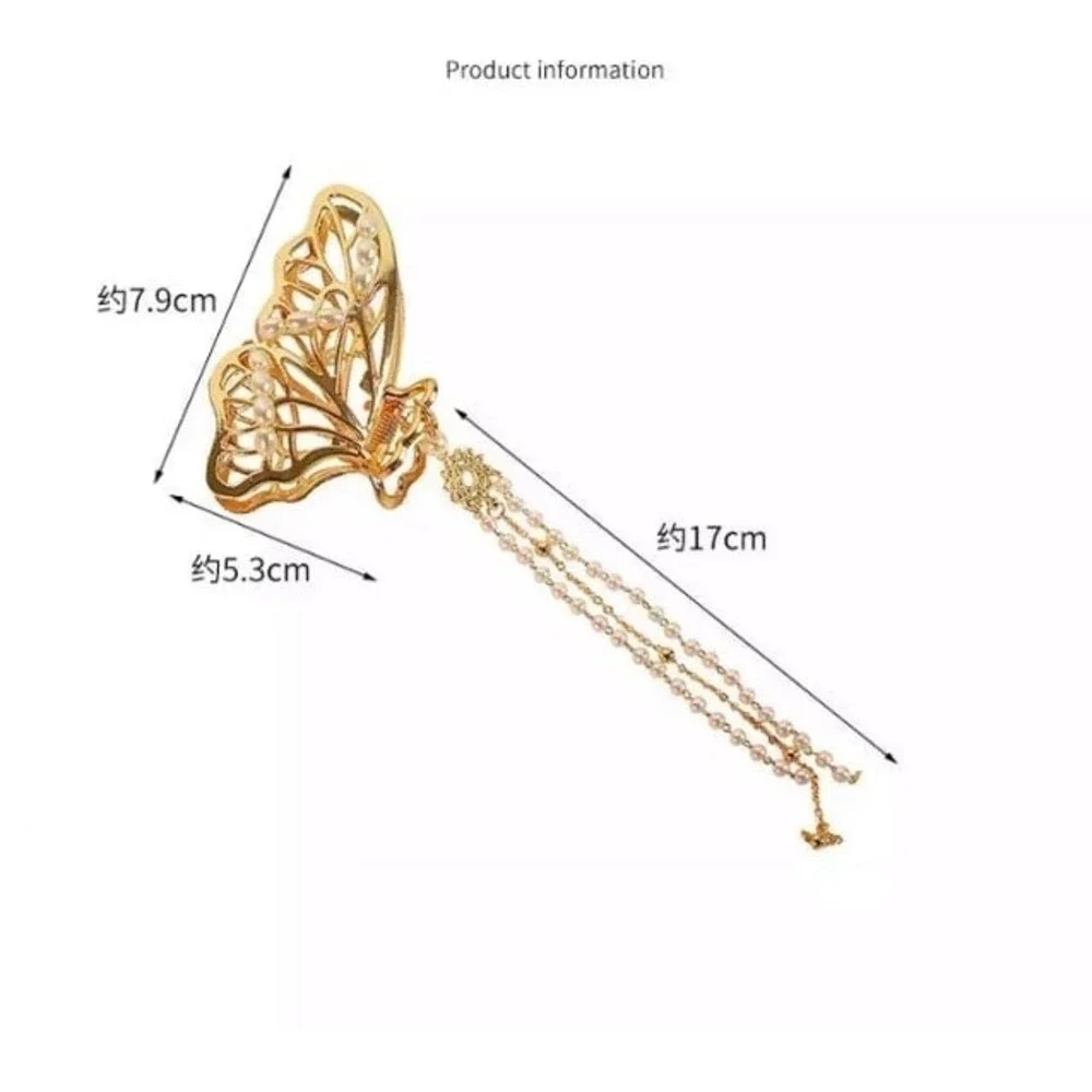 Gold Butterfly Hair Claw Clip Pearls Tassel Elegant Women Hair Accessory‎